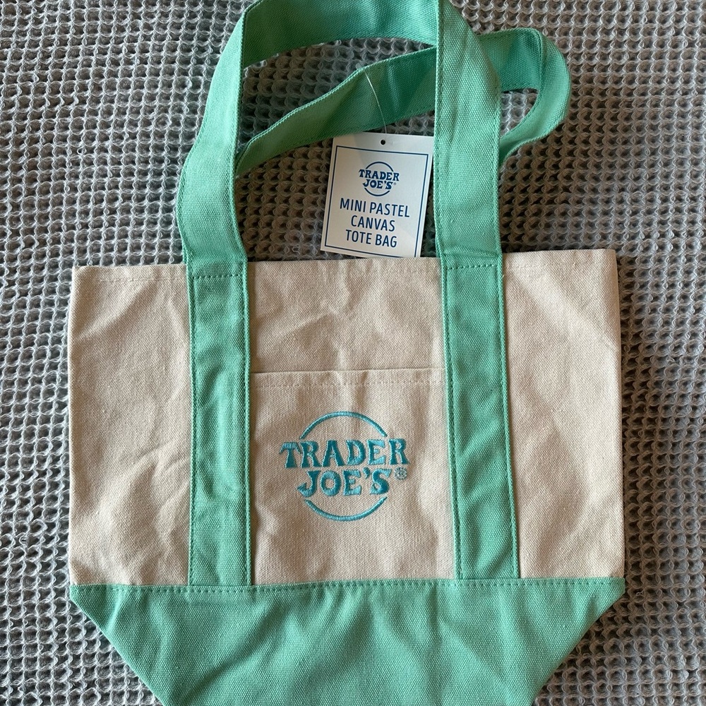 Trader Joe's Mini Pastel Canvas Tote Bag in Green